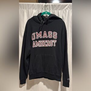 Champion Black UMass Amherst Hoodie with Maroon & White Lettering